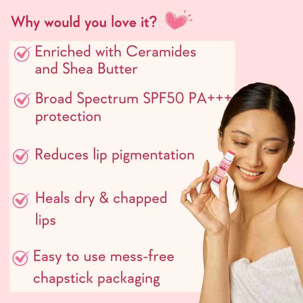 WishCare | Ceramide Lip Balm with SPF 50 PA+++ (Tinted) SPF Infused Lip Balm for Lip Brightening | 5g