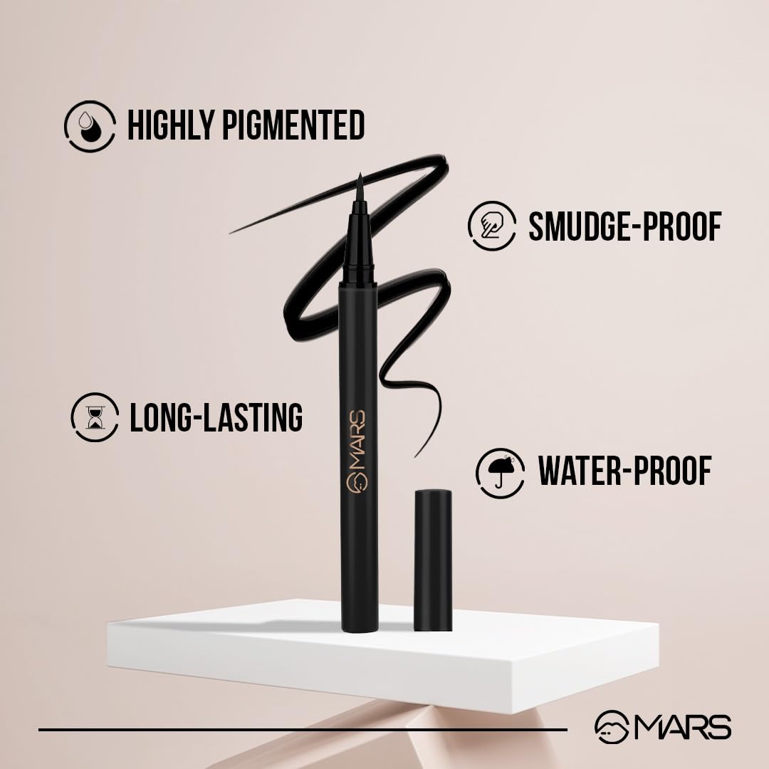 MARS City Stroke Charming Eyes Liquid Eyeliner | Long-lasting | Smudge Proof Eye Liner | Felt Tip for Precise Application | Quick Drying Formula (1ml)