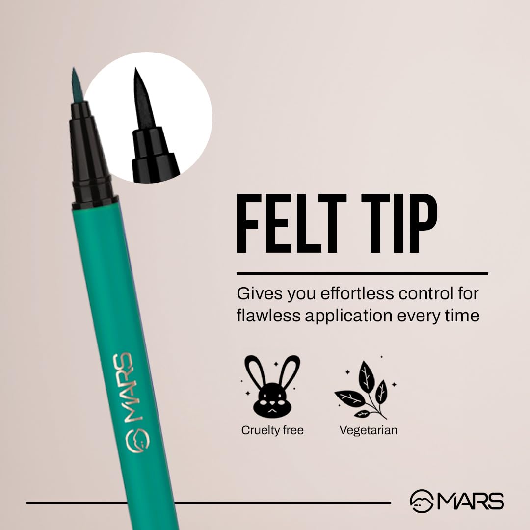 MARS City Stroke Charming Eyes Liquid Eyeliner | Long-lasting | Smudge Proof Eye Liner | Felt Tip for Precise Application | Quick Drying Formula (1ml)