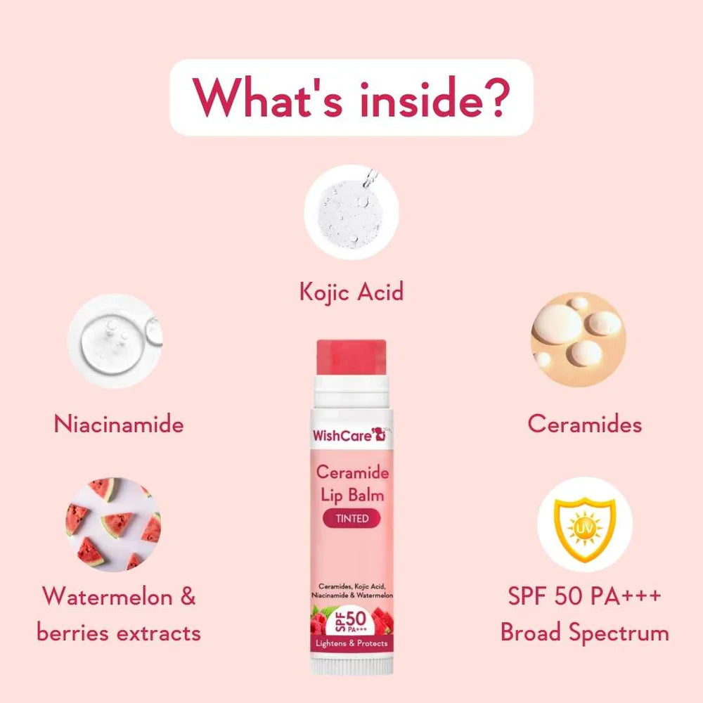 WishCare | Ceramide Lip Balm with SPF 50 PA+++ (Tinted) SPF Infused Lip Balm for Lip Brightening | 5g