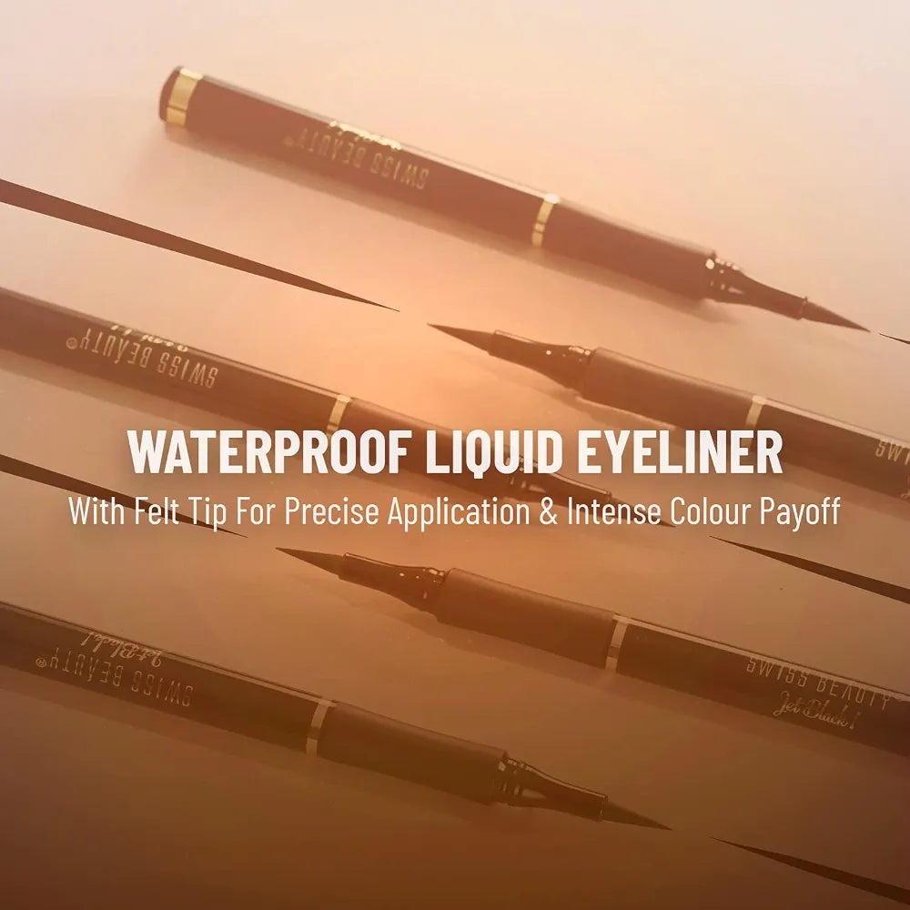 SWISS BEAUTY Waterproof And Long Wearing Bold Felt Tip Pen Glossy Eyeliner | Smudge Proof Eye Makeup | Quick Drying | Black, 1.2Ml