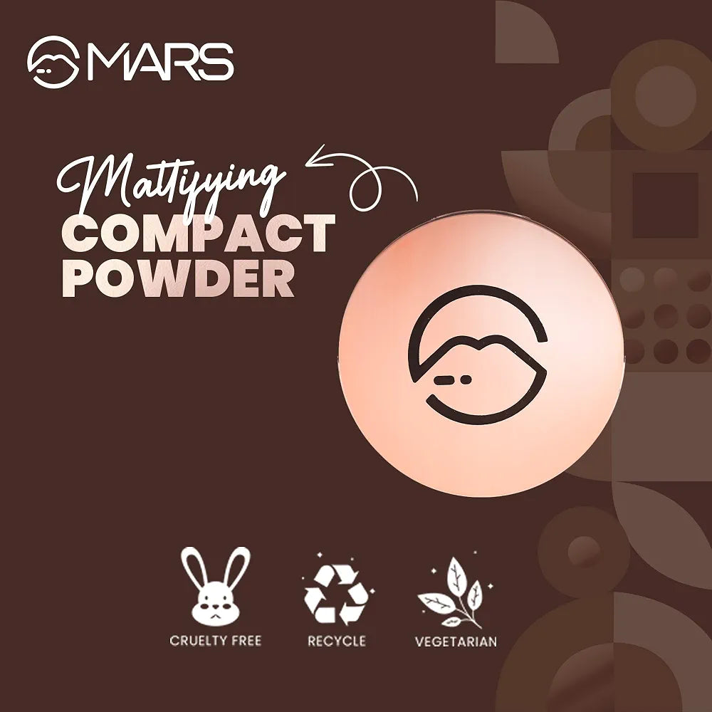 MARS Matte On Compact Powder with Applicator Puff | Flawless Matte Finish for Face Makeup | Absorbs Oil, Conceals, and Blurs Pores | Long-Lasting & Lightweight Formula |  