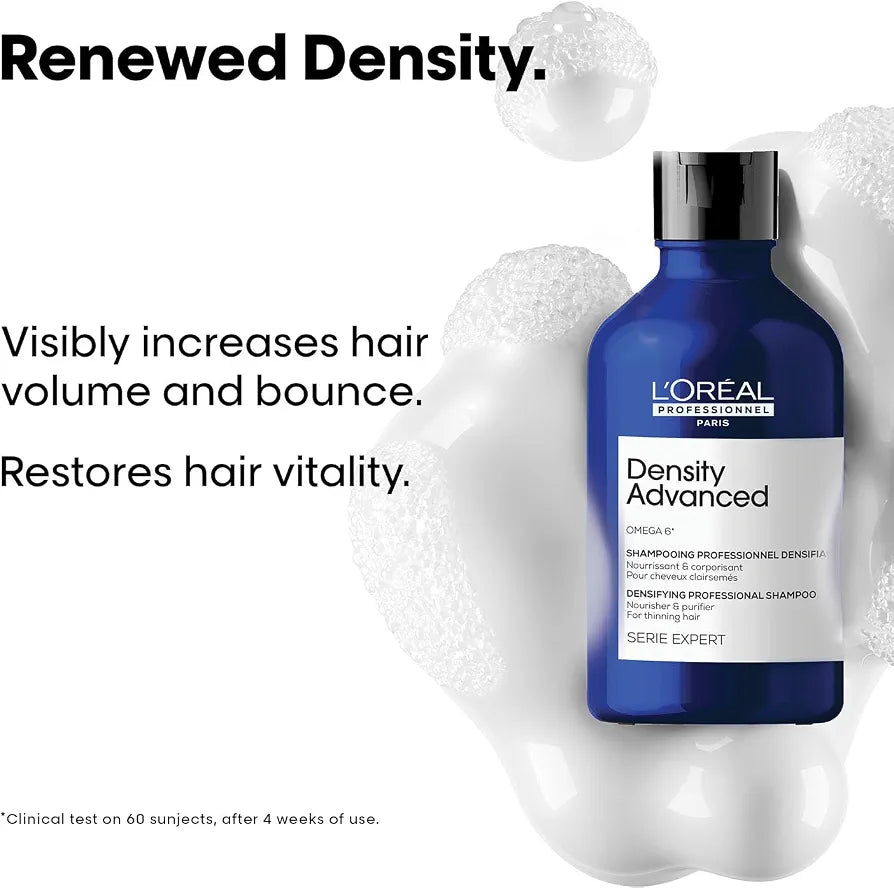 L'Oréal Professionnel Density Advanced Shampoo for Thinning Hair 300ml | Visibly Increases Volume & Bounce With Omega 6 | Restore Vitality | For Men & Women