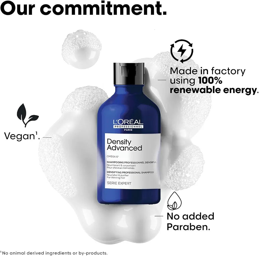 L'Oréal Professionnel Density Advanced Shampoo for Thinning Hair 300ml | Visibly Increases Volume & Bounce With Omega 6 | Restore Vitality | For Men & Women