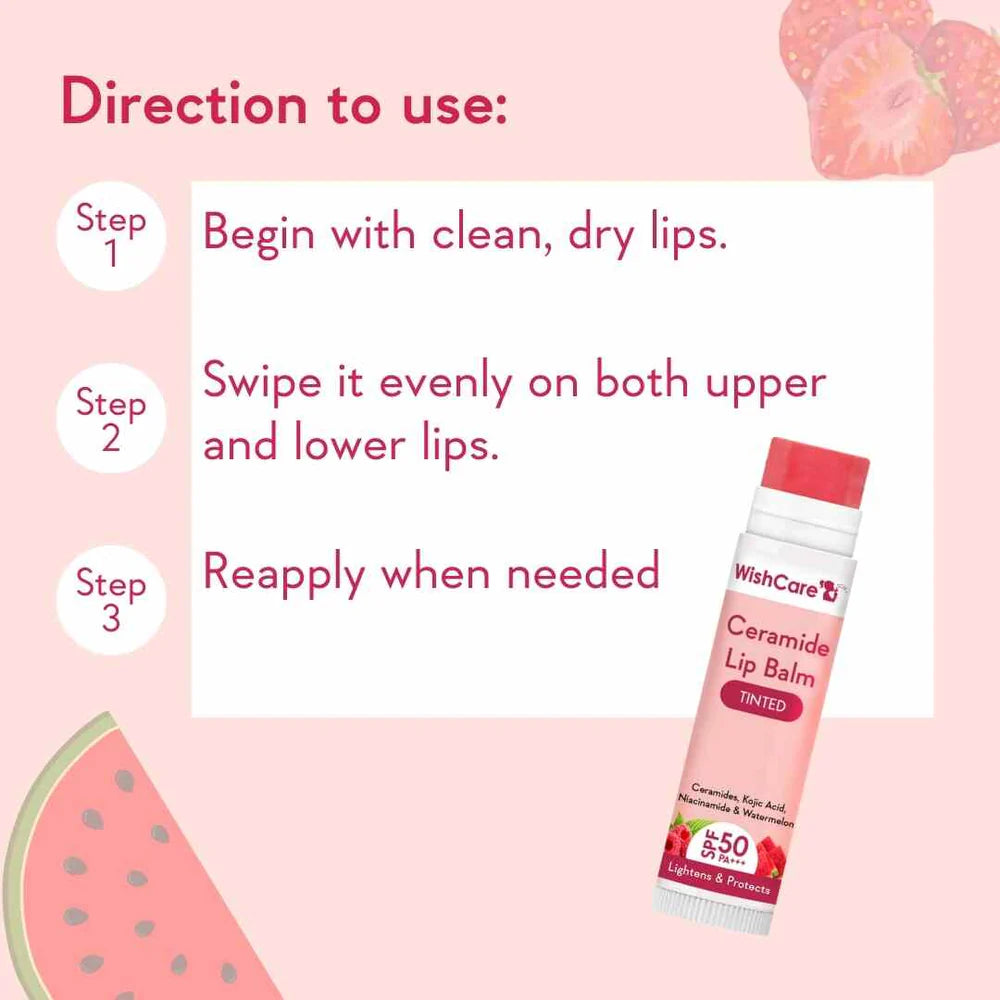 WishCare | Ceramide Lip Balm with SPF 50 PA+++ (Tinted) SPF Infused Lip Balm for Lip Brightening | 5g