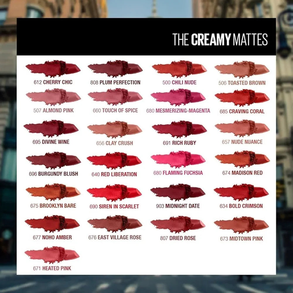 Maybelline New York Color Sensational Creamy Matte Lipstick lasts up to 12 Hours, Hydrate Lips, Rich Creamy Lipstick with Shea Butter, Available in 42 Shades - 657 Nude Nuance, 3.9g