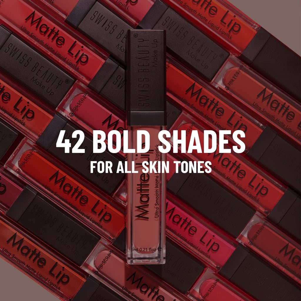 Swiss Beauty | Ultra Smooth Matte Lip Liquid Lipstick, Smooth Lip Color, Weightless Finish, Silky Matte Finish, Shade- Iconic Nude, 6ml