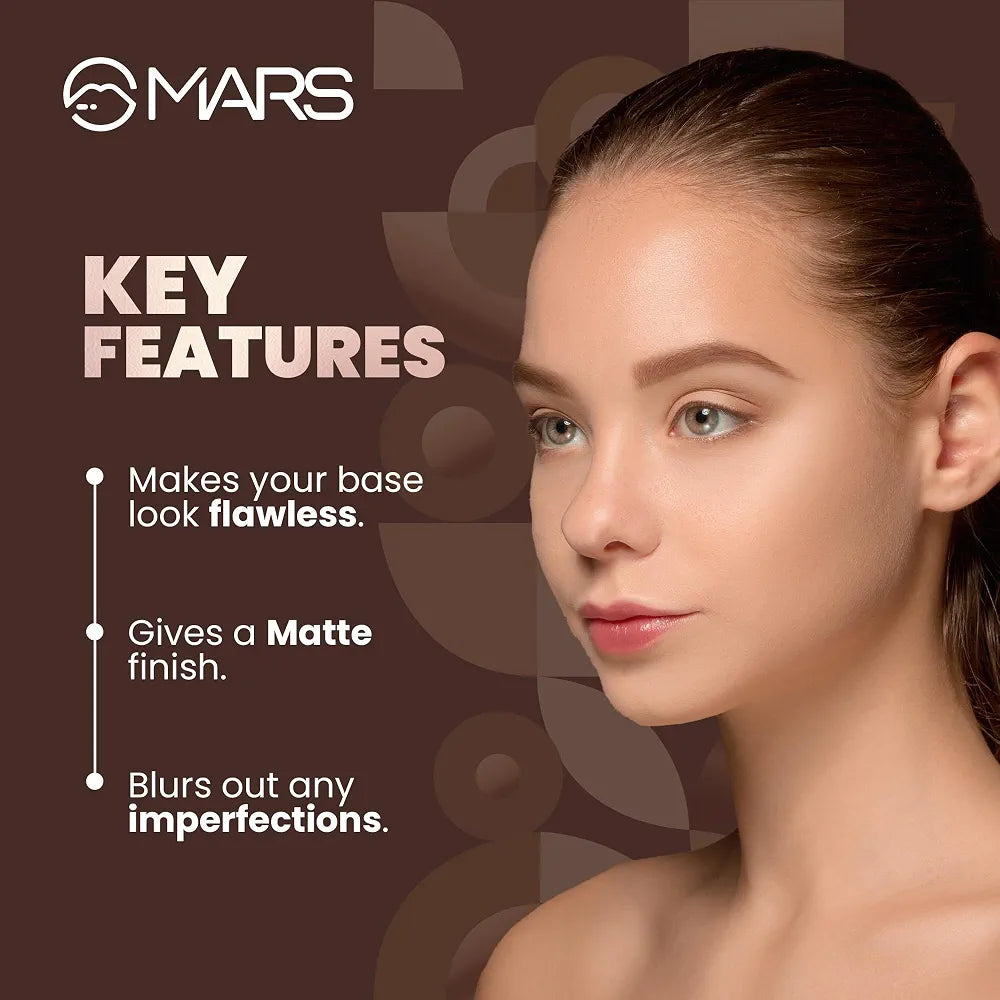 MARS Matte On Compact Powder with Applicator Puff | Flawless Matte Finish for Face Makeup | Absorbs Oil, Conceals, and Blurs Pores | Long-Lasting & Lightweight Formula |  