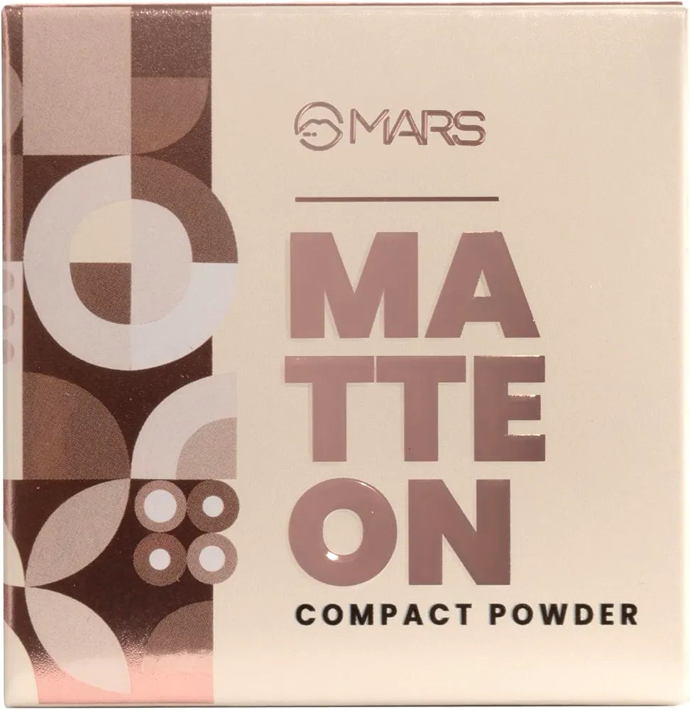 MARS Matte On Compact Powder with Applicator Puff | Flawless Matte Finish for Face Makeup | Absorbs Oil, Conceals, and Blurs Pores | Long-Lasting & Lightweight Formula |  