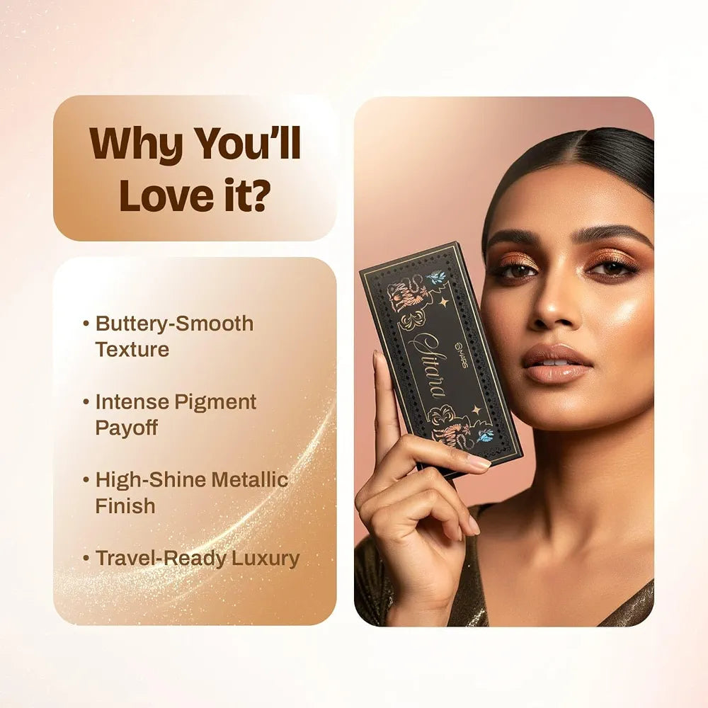 MARS Sitara Metallic Eyeshadow Palette with Attached Mirror  | Long-Lasting Shimmer Finish | Buttery-Smooth | Intense Pigmentation | Blendable & High Shine | Travel-Friendly