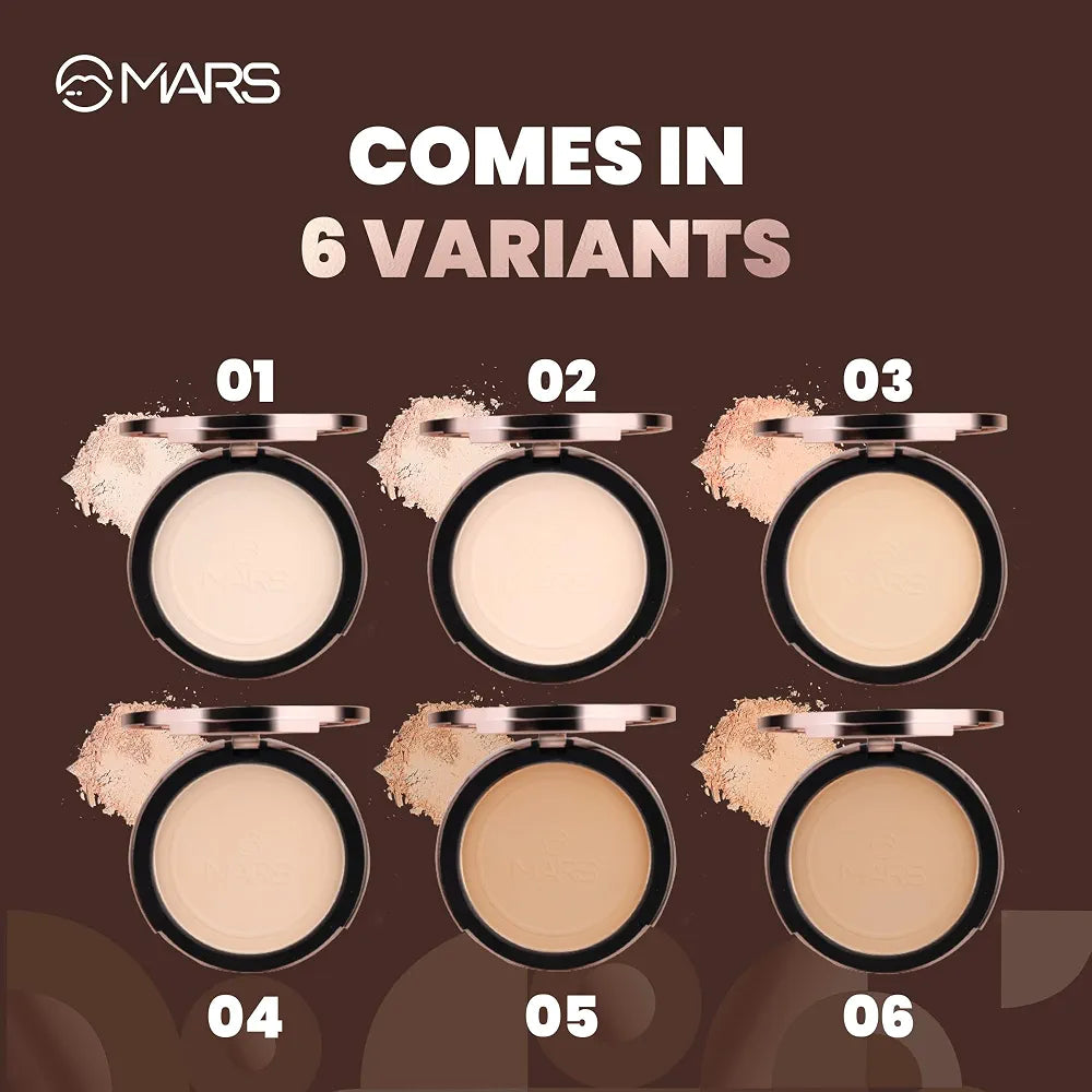 MARS Matte On Compact Powder with Applicator Puff | Flawless Matte Finish for Face Makeup | Absorbs Oil, Conceals, and Blurs Pores | Long-Lasting & Lightweight Formula |  