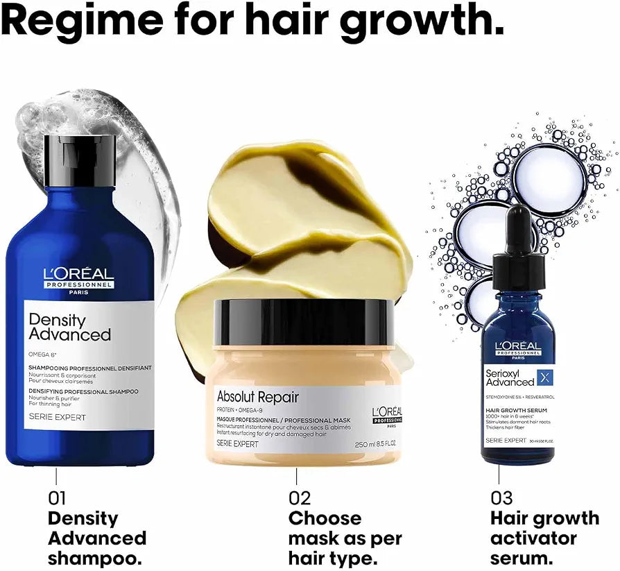 L'Oréal Professionnel Density Advanced Shampoo for Thinning Hair 300ml | Visibly Increases Volume & Bounce With Omega 6 | Restore Vitality | For Men & Women