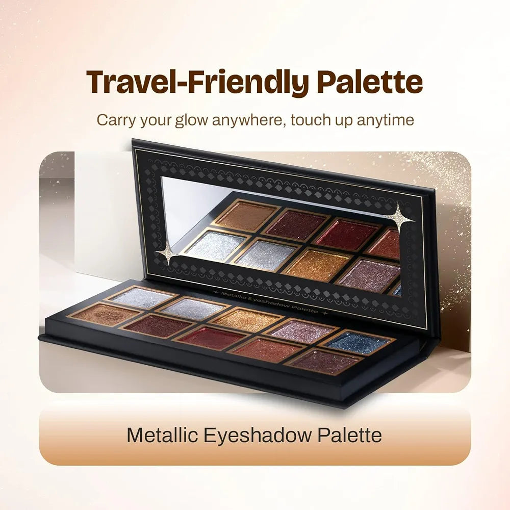 MARS Sitara Metallic Eyeshadow Palette with Attached Mirror  | Long-Lasting Shimmer Finish | Buttery-Smooth | Intense Pigmentation | Blendable & High Shine | Travel-Friendly