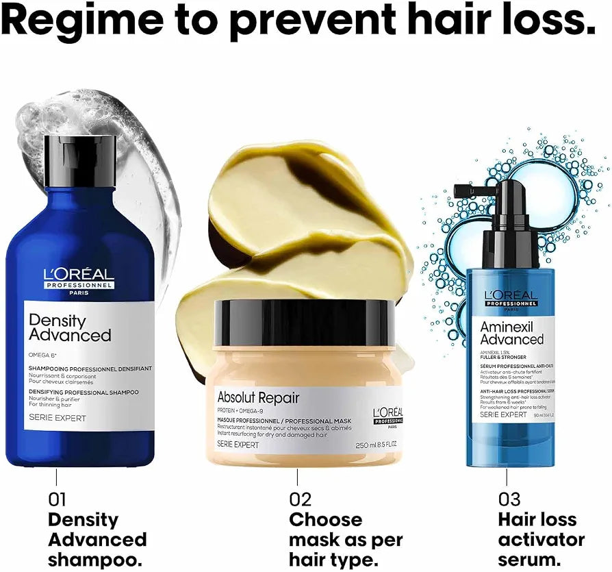 L'Oréal Professionnel Density Advanced Shampoo for Thinning Hair 300ml | Visibly Increases Volume & Bounce With Omega 6 | Restore Vitality | For Men & Women