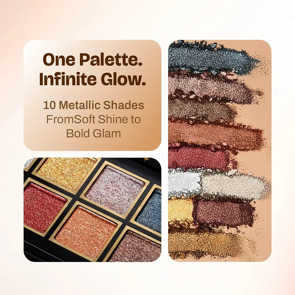 MARS Sitara Metallic Eyeshadow Palette with Attached Mirror  | Long-Lasting Shimmer Finish | Buttery-Smooth | Intense Pigmentation | Blendable & High Shine | Travel-Friendly