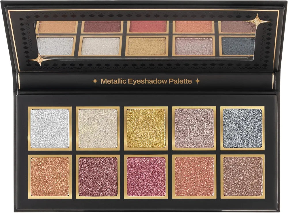 MARS Sitara Metallic Eyeshadow Palette with Attached Mirror  | Long-Lasting Shimmer Finish | Buttery-Smooth | Intense Pigmentation | Blendable & High Shine | Travel-Friendly