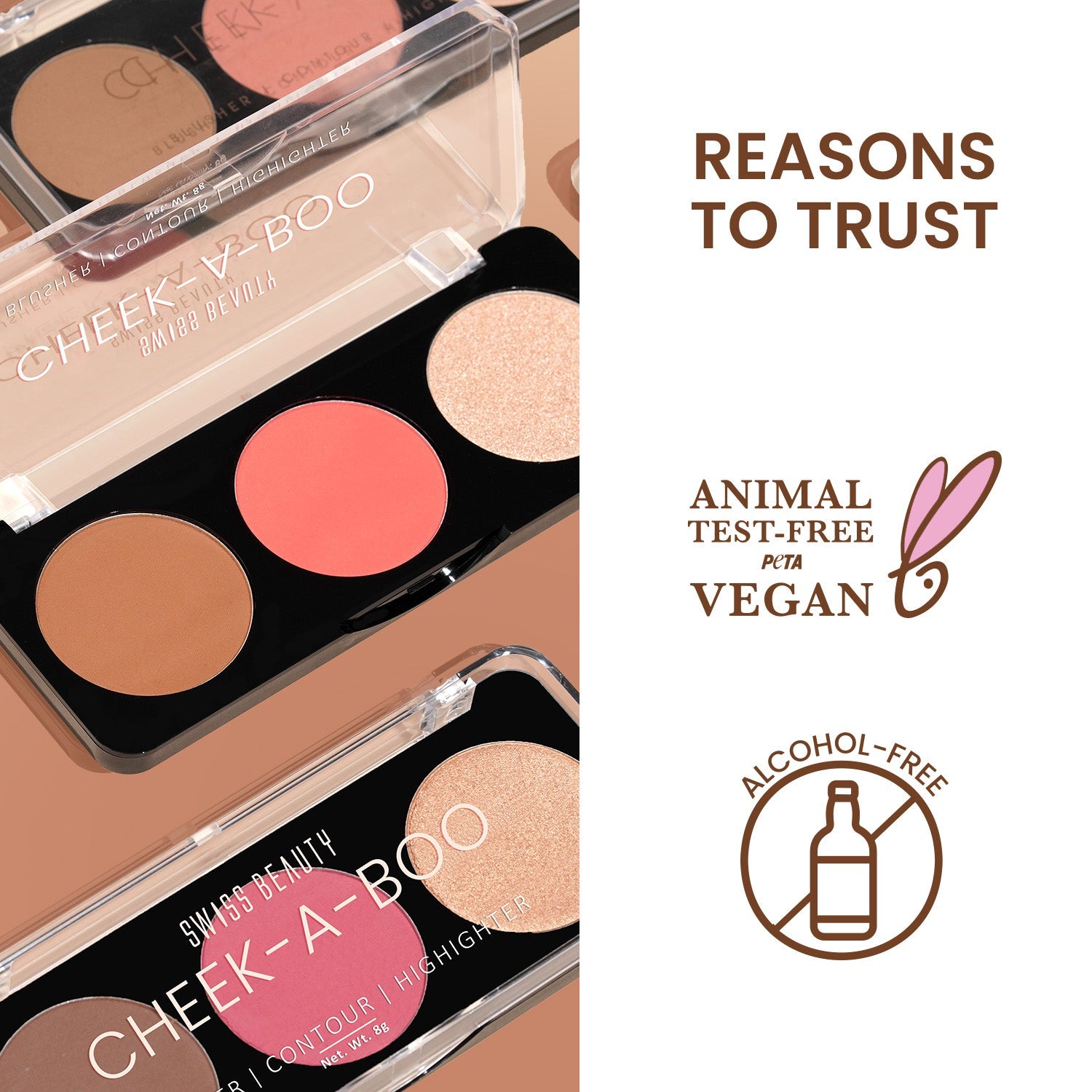 Cheek-A-Boo 3-in-1 Face Palette with Blusher , Contour and Highlighter